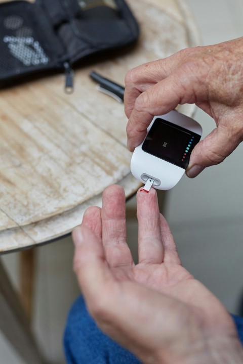 a person blood sugar testing using a gluco meter