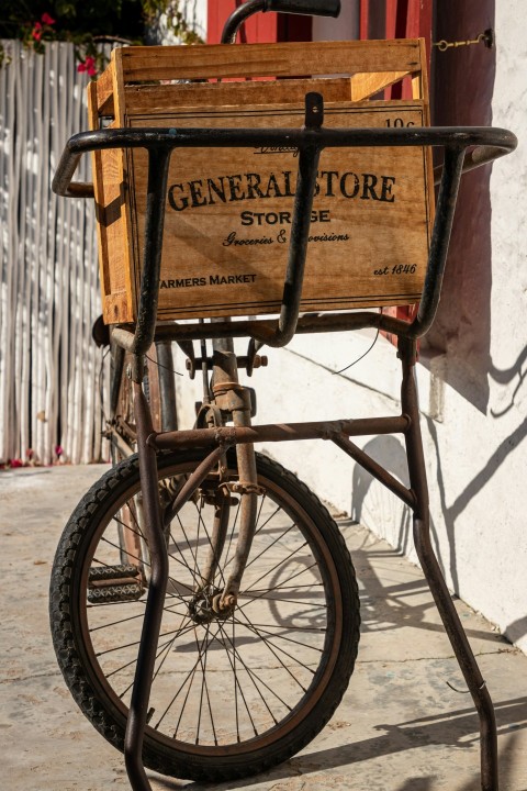 a bike with a wooden crate on the back of it 3Nr1