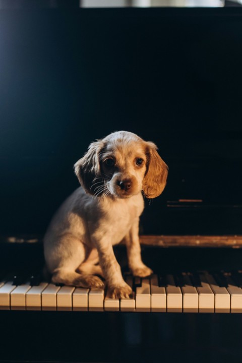 a small dog on a wood floor