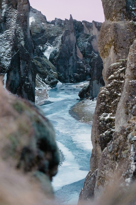 a river between large rocks