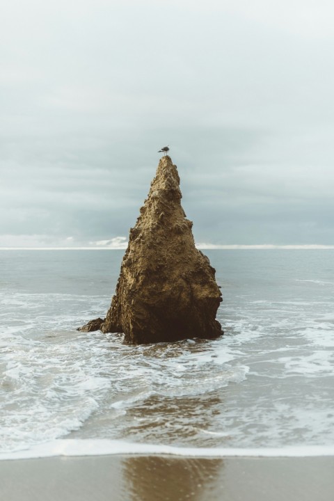 brown rock surrounded by salt water during daytime