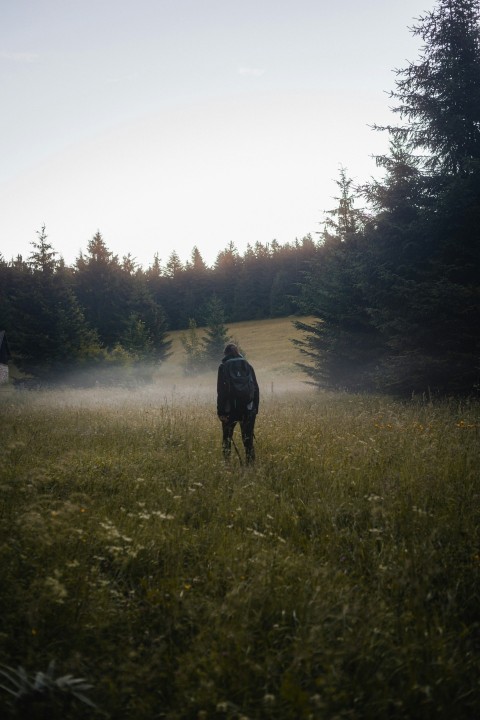 a person walking in a field