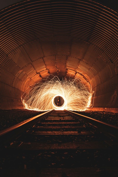 tunnel with lights turned on during night time