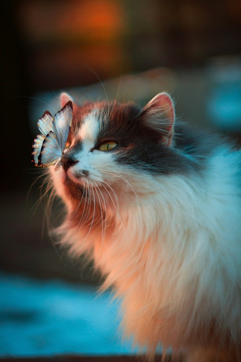 white butterfly resting on cats nose rW