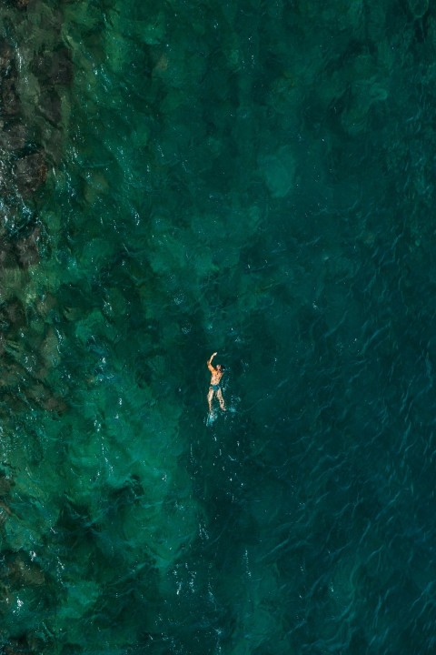 birds eye photography of person on body of water