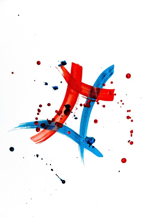 a painting of a red and blue cross on a white background