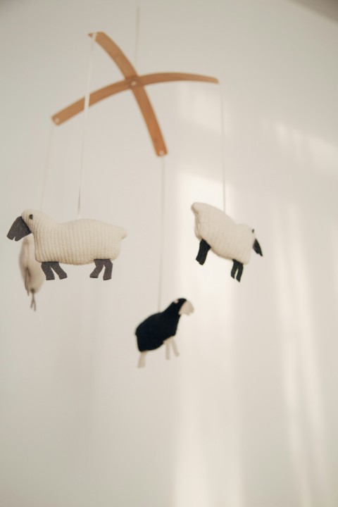 white sheep baby mobile