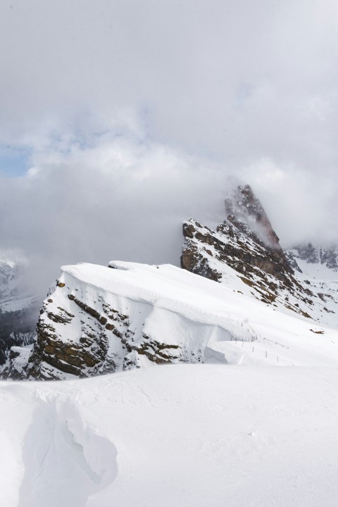 snow covered mountains under cloudy sky