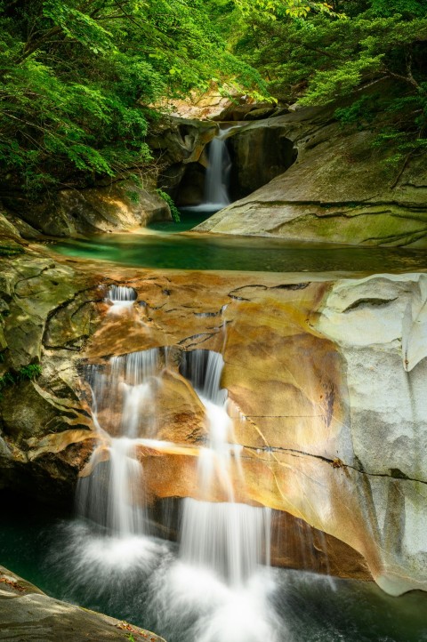 several mini waterfalls during day