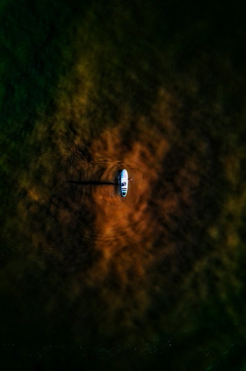 a small boat floating on top of a body of water