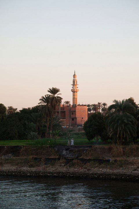 a tall tower sitting on top of a lush green field