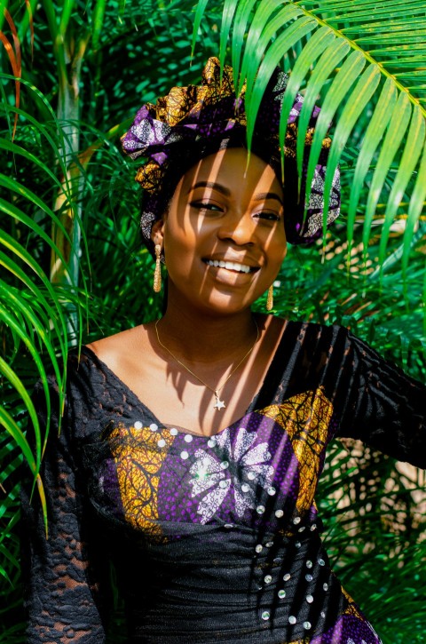 a woman wearing a colorful dress