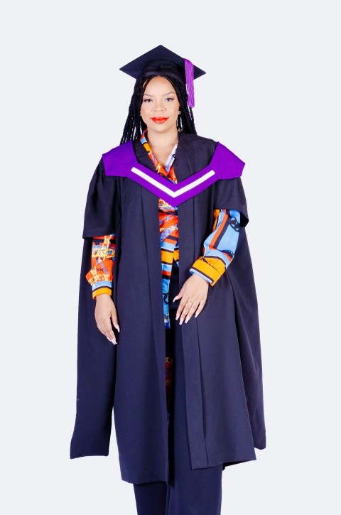 woman in black and purple academic dress