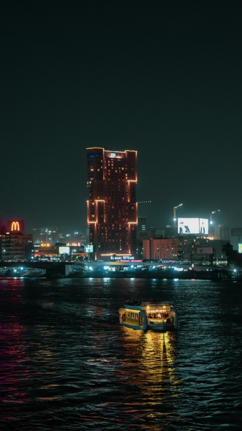 city skyline during night time