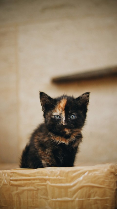 black and brown cat on brown floor