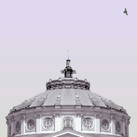 a black and white photo of a domed building