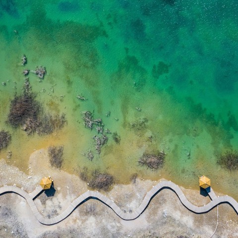 aerial view of green and white sea